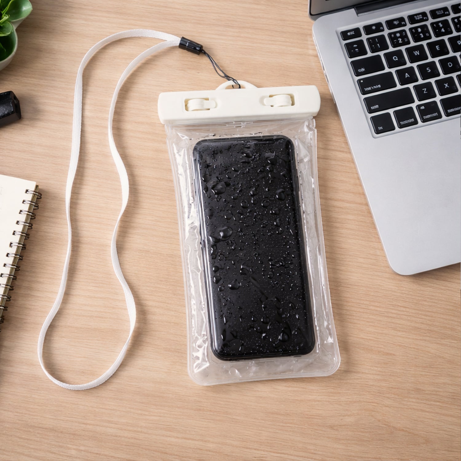 White waterproof phone pouch bag for beach