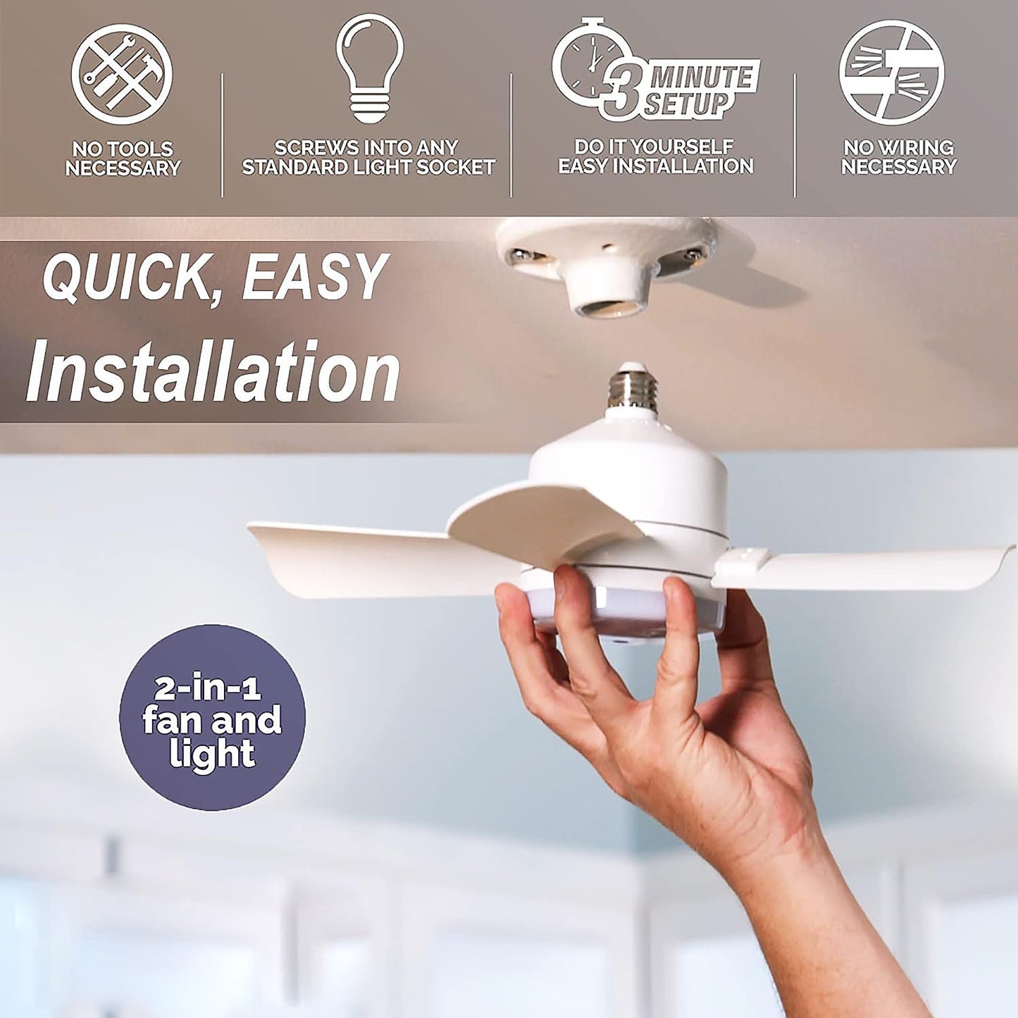 Original Cool LED Socket Fan Light 1000 Lumens 5000K Remote Controlled