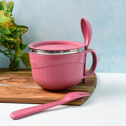 Apex Premium 700 ML Multipurpose Noodle Bowl with Handle, Lid and Fork