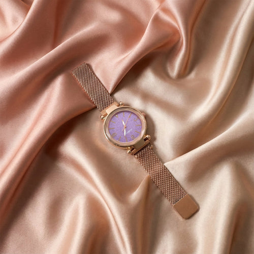 Elegant Rose Gold Mesh Strap Analog Wrist Watch for Women (1 Pc)