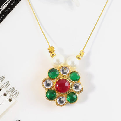 Elegant Traditional Multicolor Stone & Pearl Pendant Chain (1 Pc)