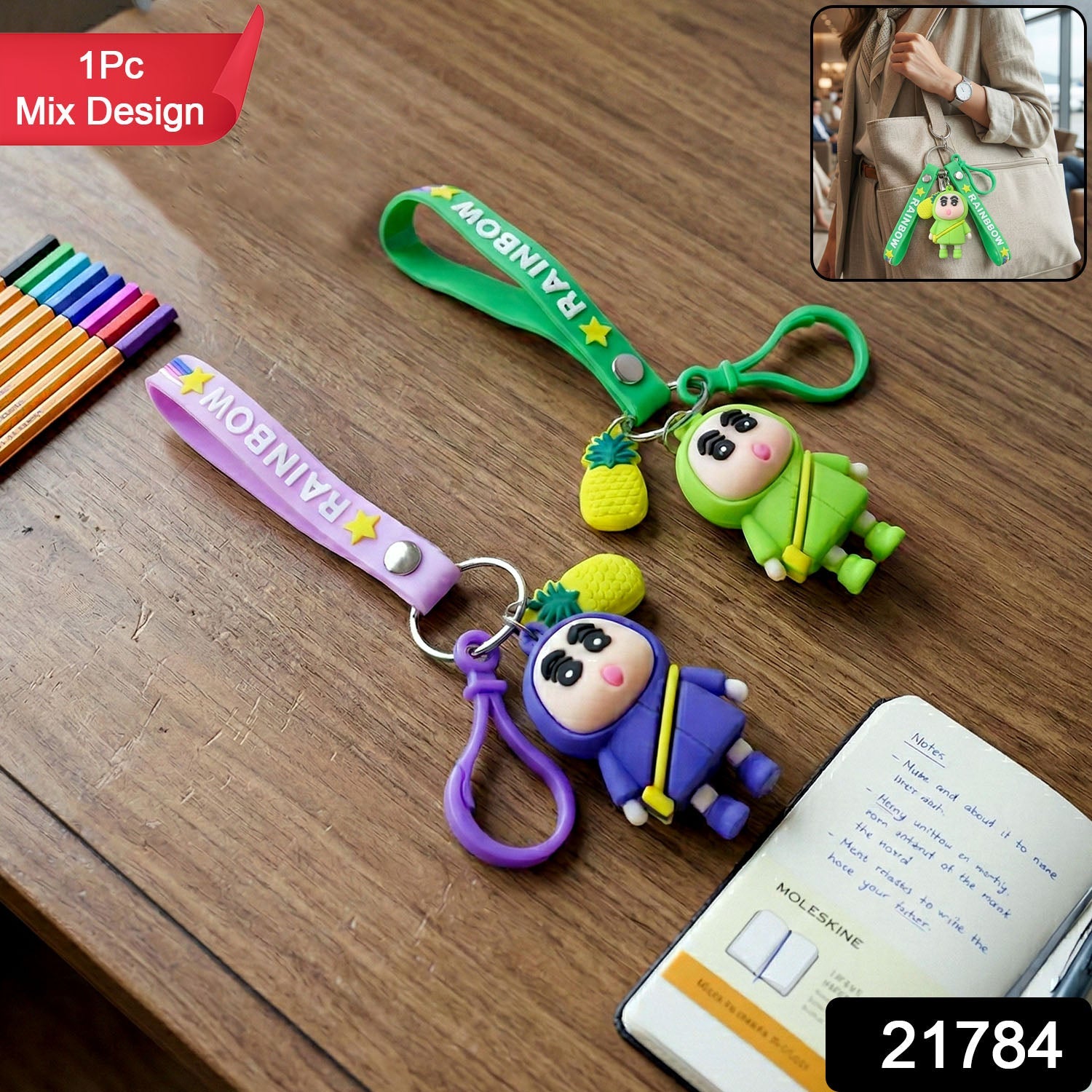 cartoon doll keychain with decorative pineapple pendant