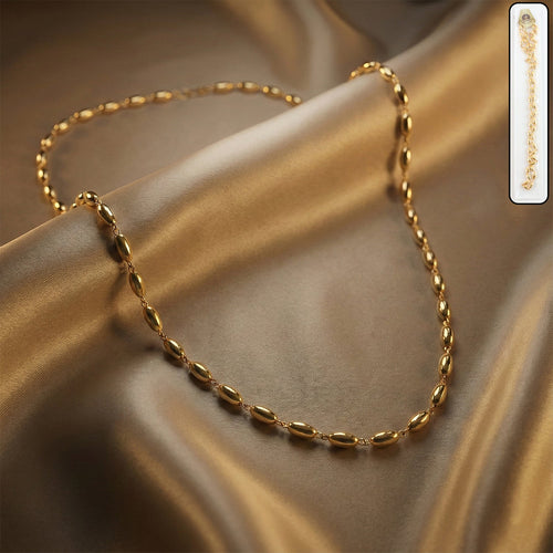 Golden oval beaded chain necklace

