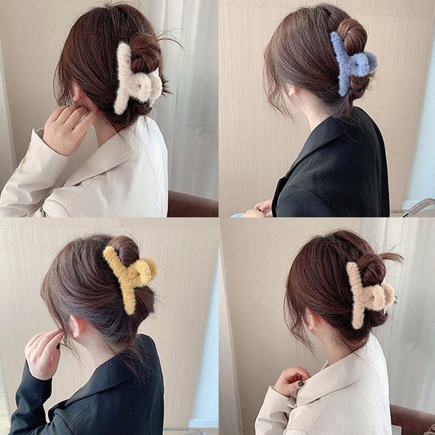 Premium Soft Fur Coated Hair Clutcher Clip Set (12 Pc)