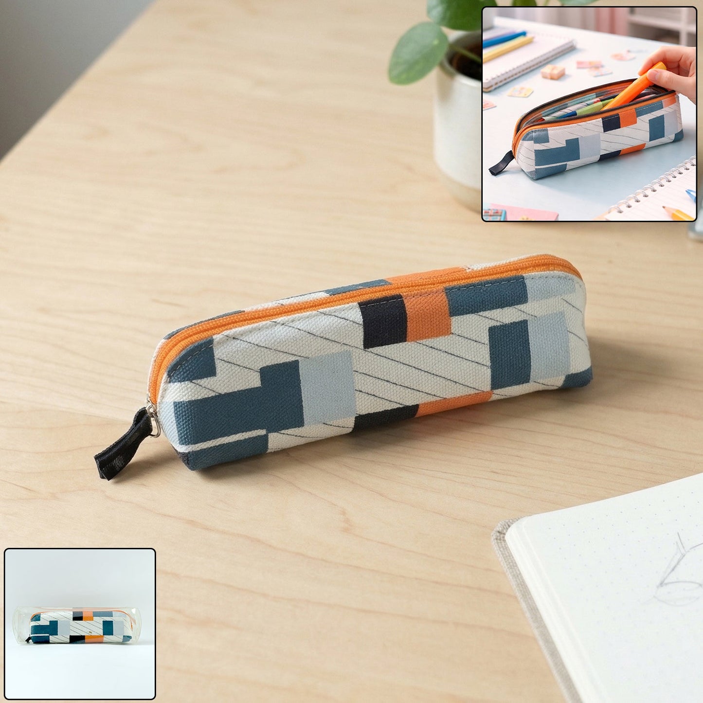 Designer Fabric Zipper Pencil Pouch (1 Pc)